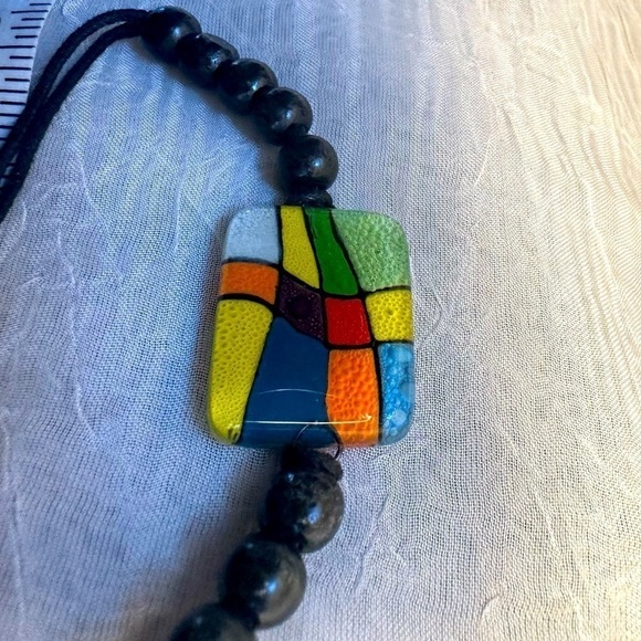 Colorful Necklace and Bracelet stained glass-like design Jewelry Set - Picture 6 of 7